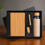 Bamboo Notebook + Bottle + Pen + Keychain Gift Set