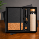 Notebook + Bottle + Pen + Keychain Gift Set (Black & Cork)
