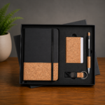 Black Cork Notebook + Card Holder + Pen + Keychain Gift Set