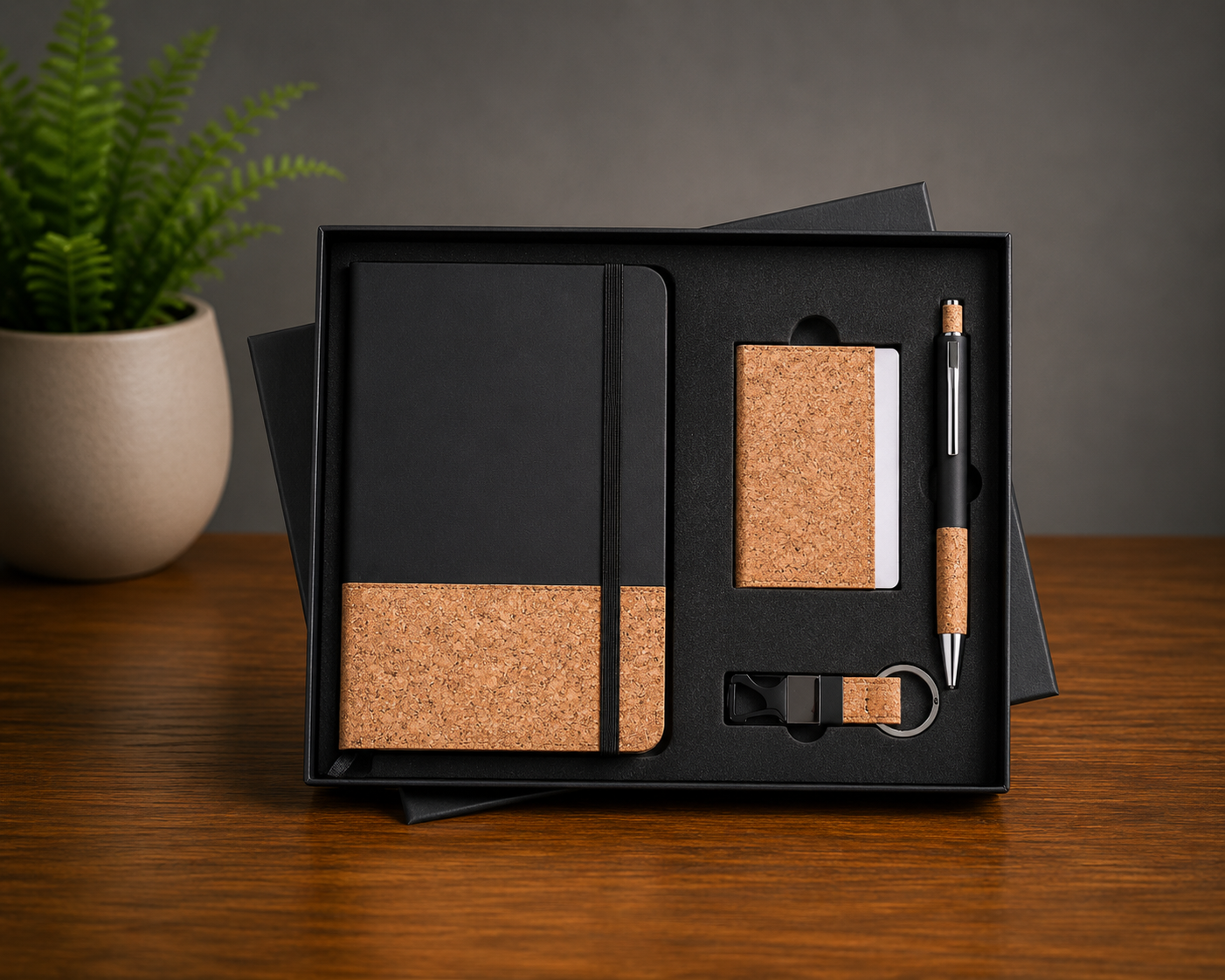 ChatGPT Image Jul 15, 2026, 01_03_11 PM Black Cork Notebook + Card Holder + Pen + Keychain Gift Set - Image 1