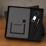 Grey Notebook + Pen + Keychain Gift Set