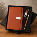 Brown Magnetic Diary + Pen + Keychain Gift Set