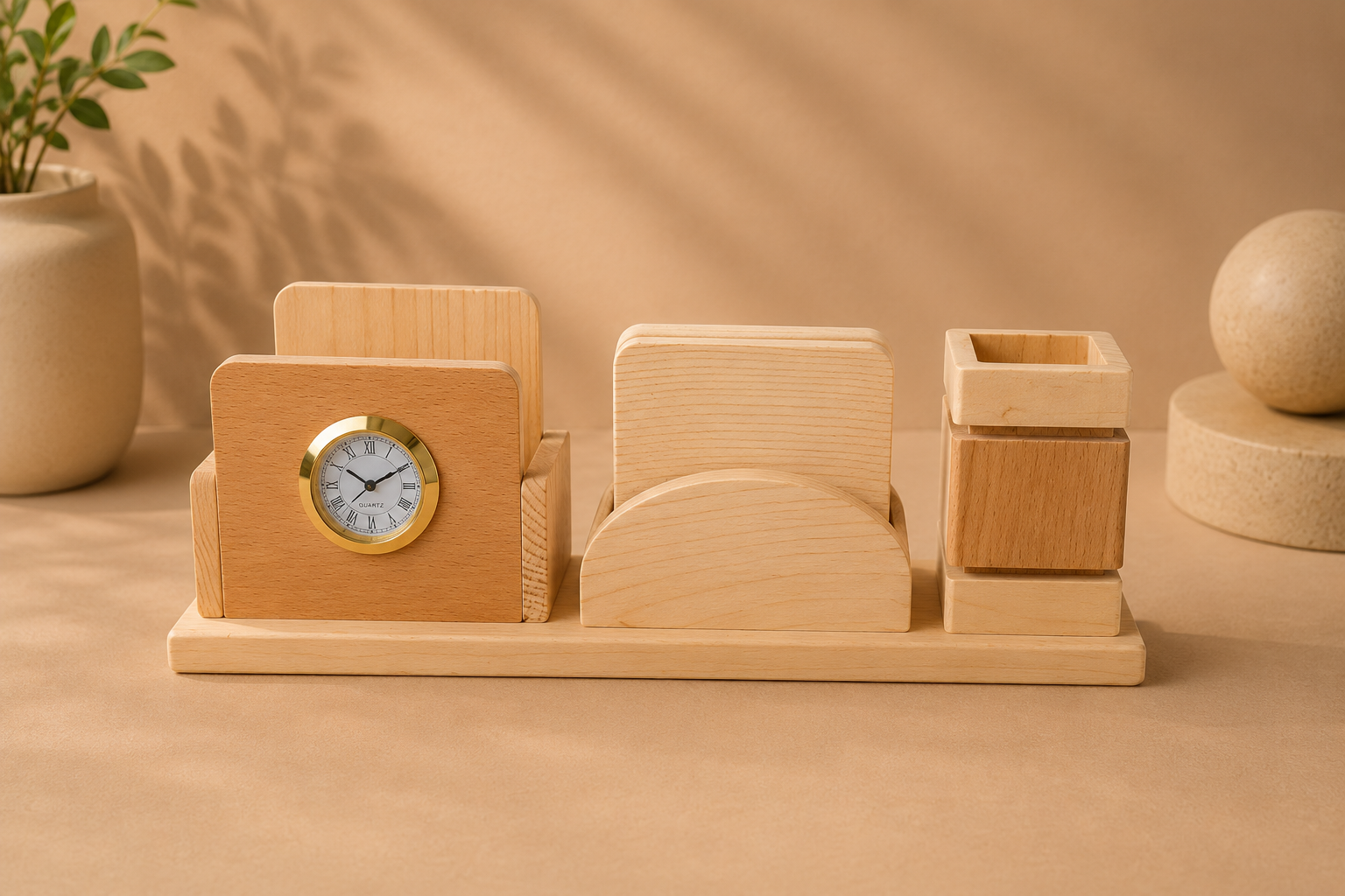 ChatGPT Image Jul 21, 2026, 10_36_13 AM Wooden Desk Organizer with Clock & Pen Holder - Image 1