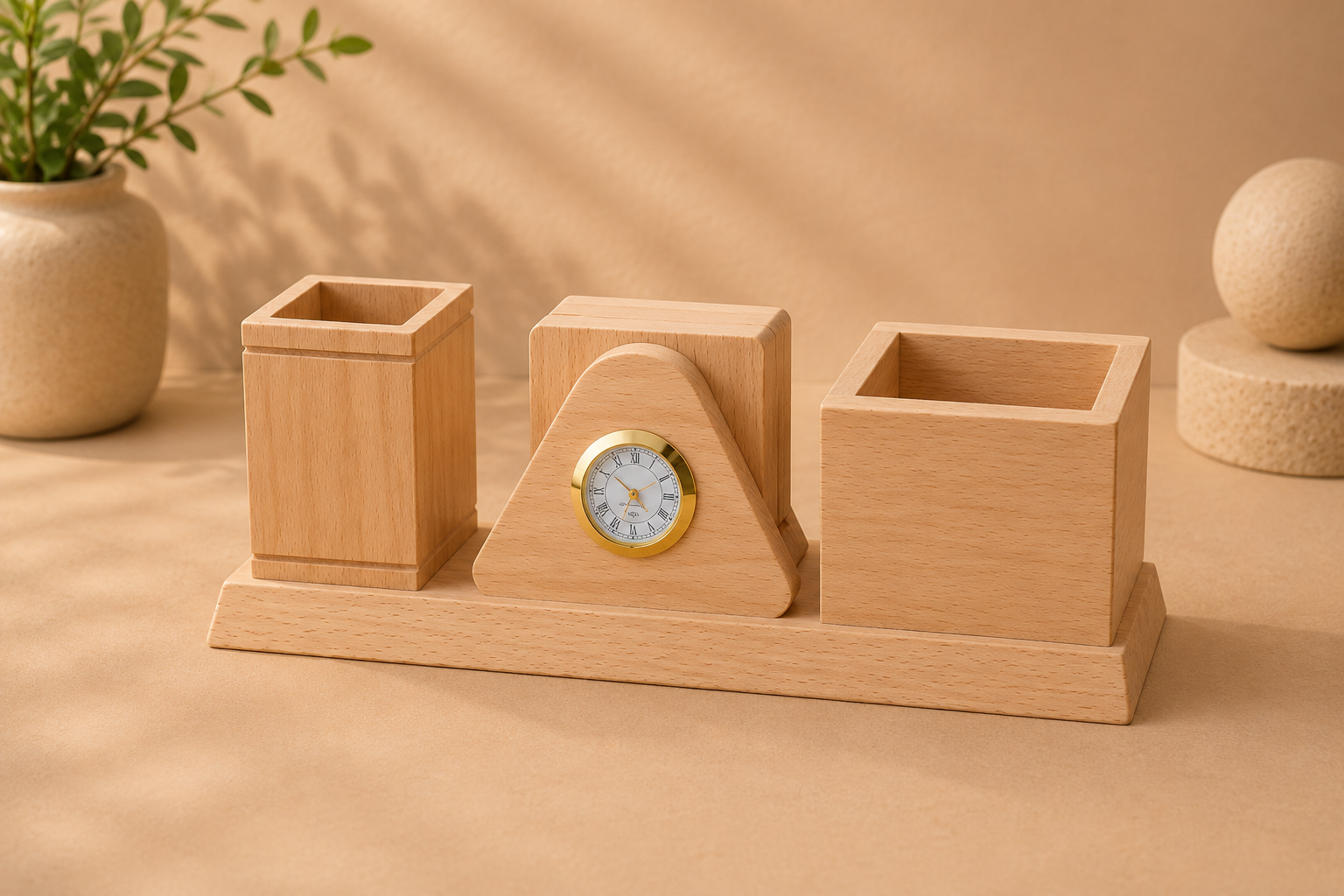 ChatGPT Image Jul 21, 2026, 10_36_17 AM Wooden Desk Organizer with Clock & Pen Holder - Image 1