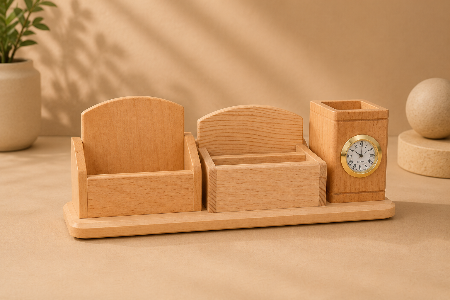 ChatGPT Image Jul 21, 2026, 10_36_21 AM Wooden Desk Organizer with Clock & Pen Holder - Image 1