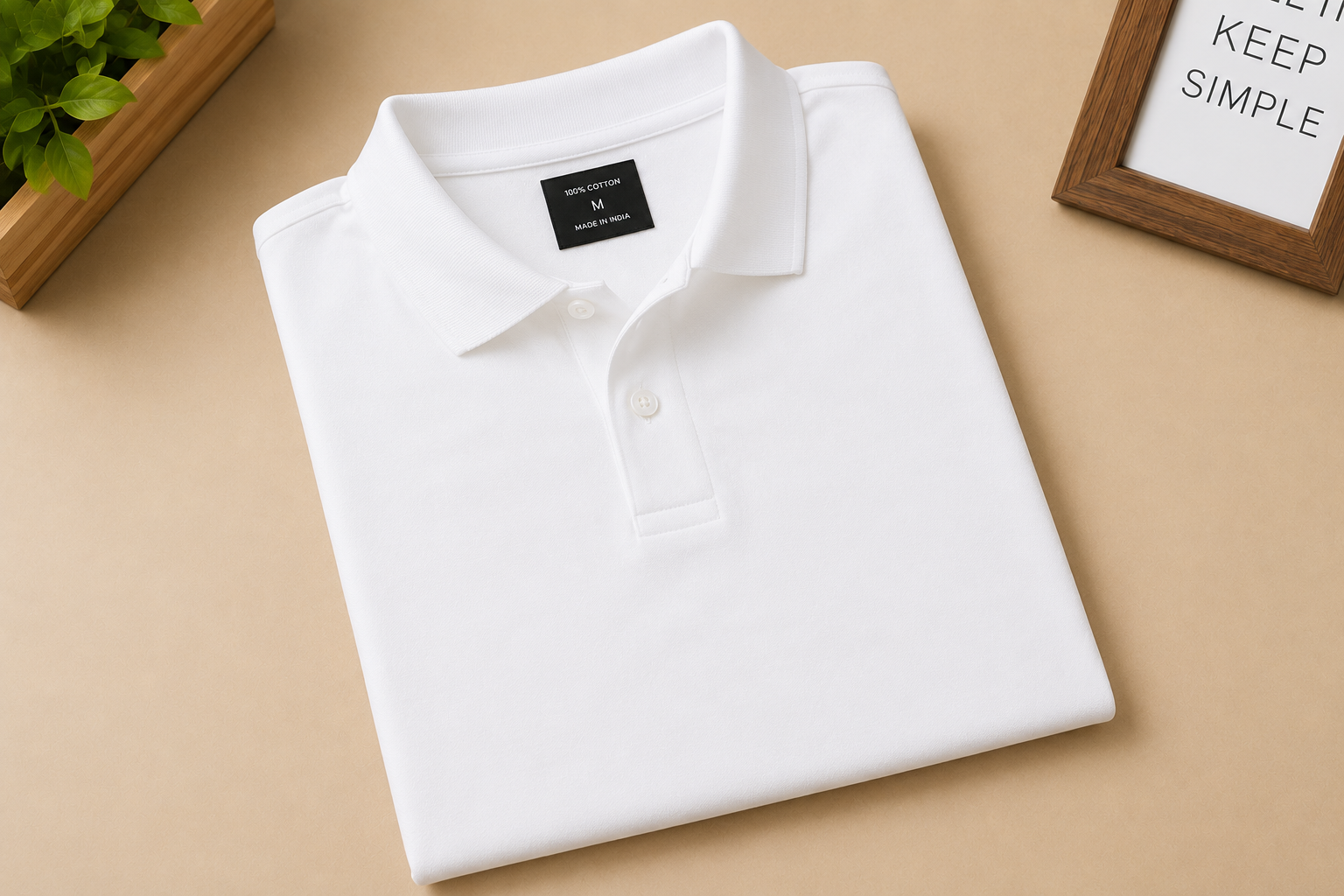 cotton white Polo Neck Cotton T-Shirt White - Image 1