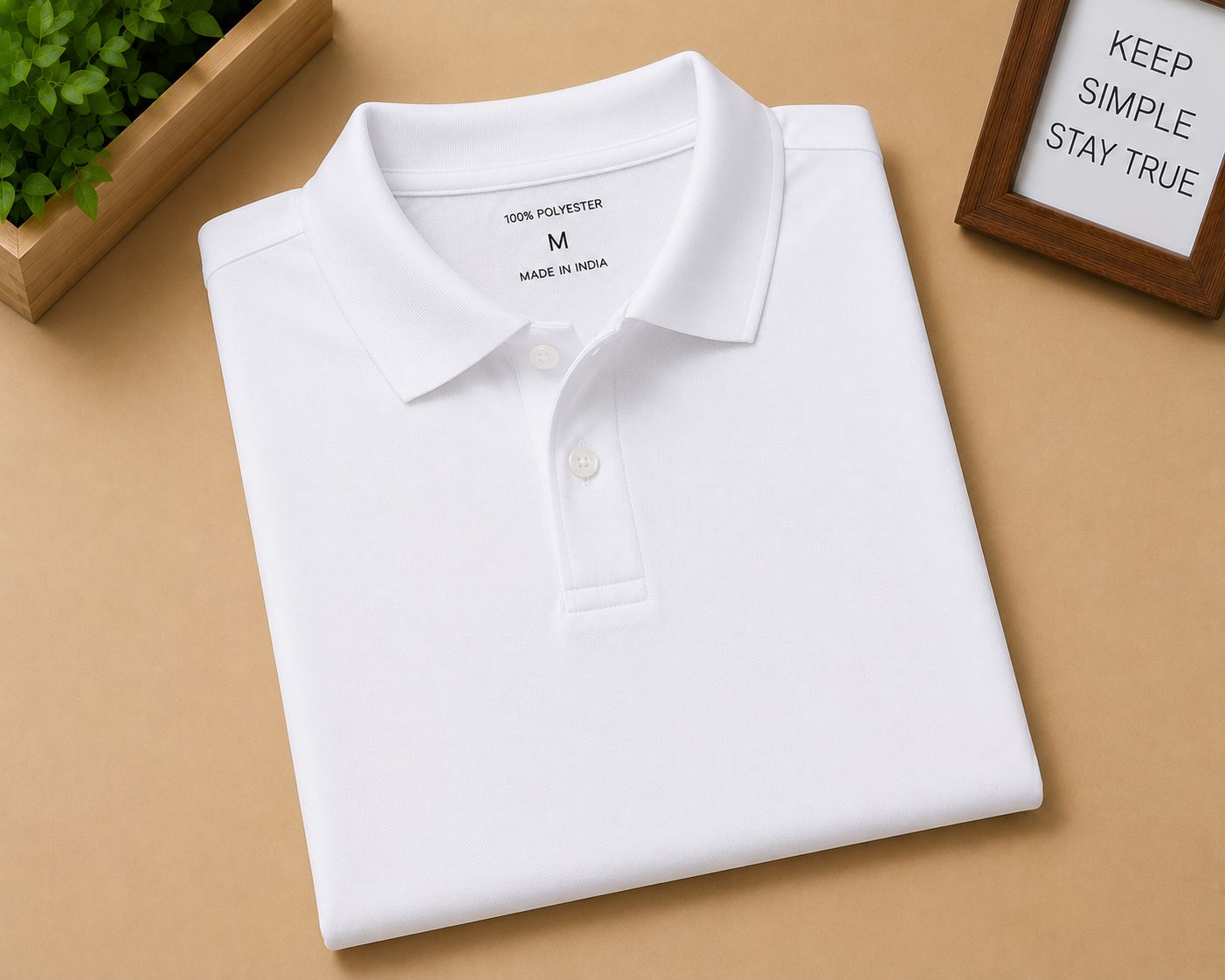 plyster white Polo Neck Polyster T-Shirt White - Image 1