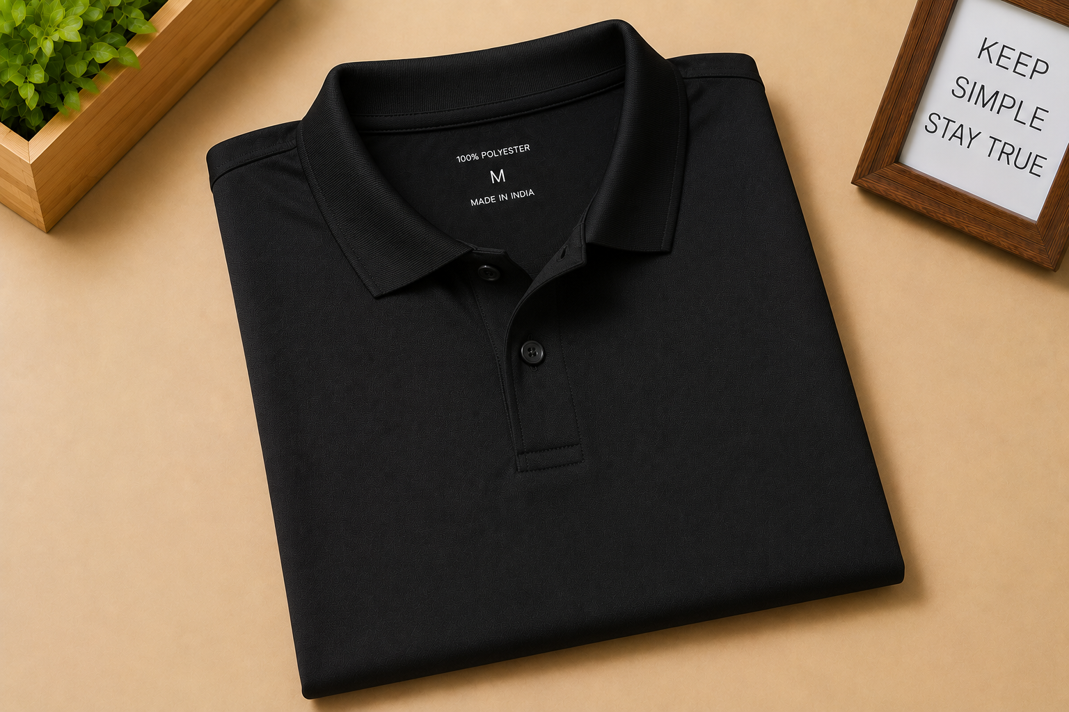 polyster cotton black Polo Neck Polyster T-Shirt - Image 1