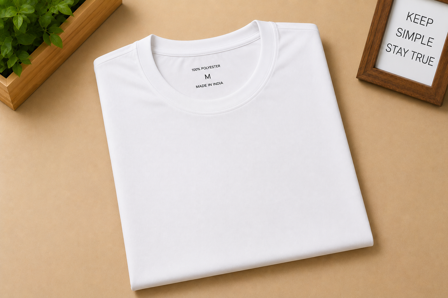 polyster Round Neck Polyster T-Shirt White - Image 1